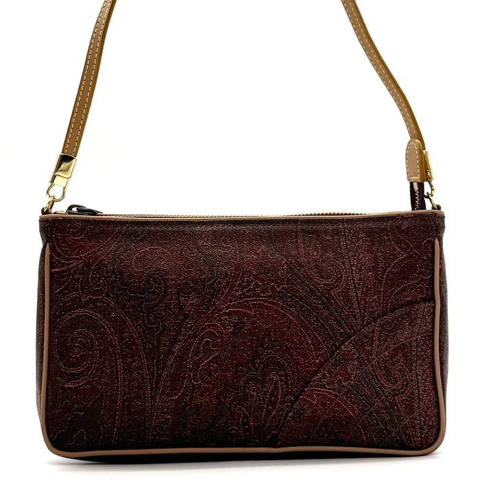 Sac à épaule Paisley en cuir de vachette et PVC marron, ocre et terre cuite