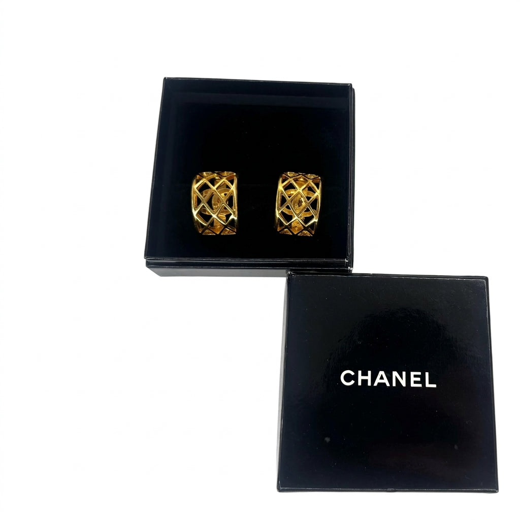 Boucles d'oreilles CC caged en laiton doré