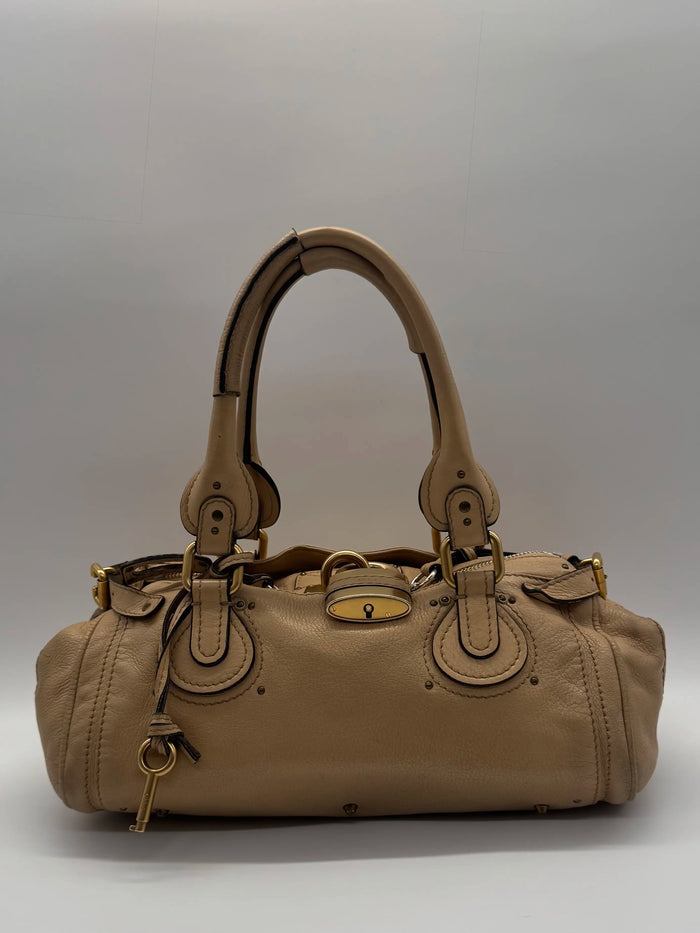 Sac à main Paddington en cuir de veau grainé beige