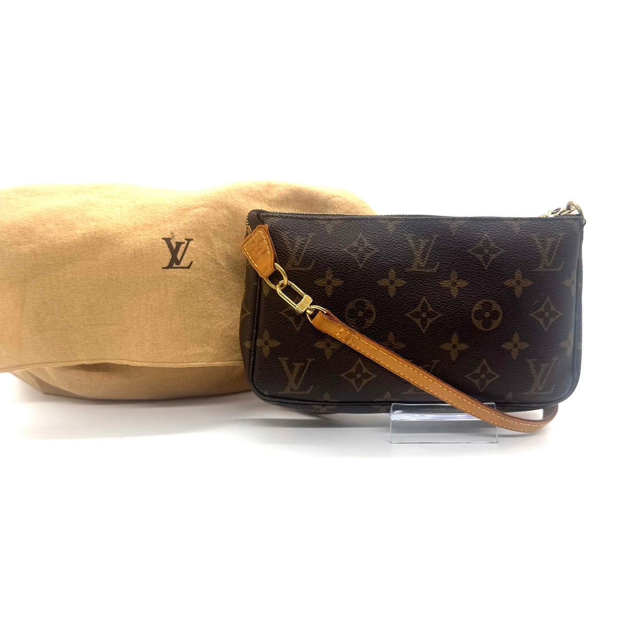 Pochette accessoires en cuir de vachette et toile Monogram enduite
