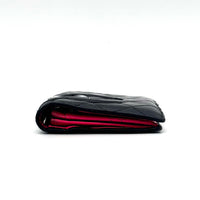 Portefeuille Cambon en cuir matelassé noir et cuir lisse rose