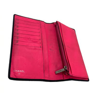 Portefeuille Cambon en cuir matelassé noir et cuir lisse rose