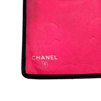 Portefeuille Cambon en cuir matelassé noir et cuir lisse rose