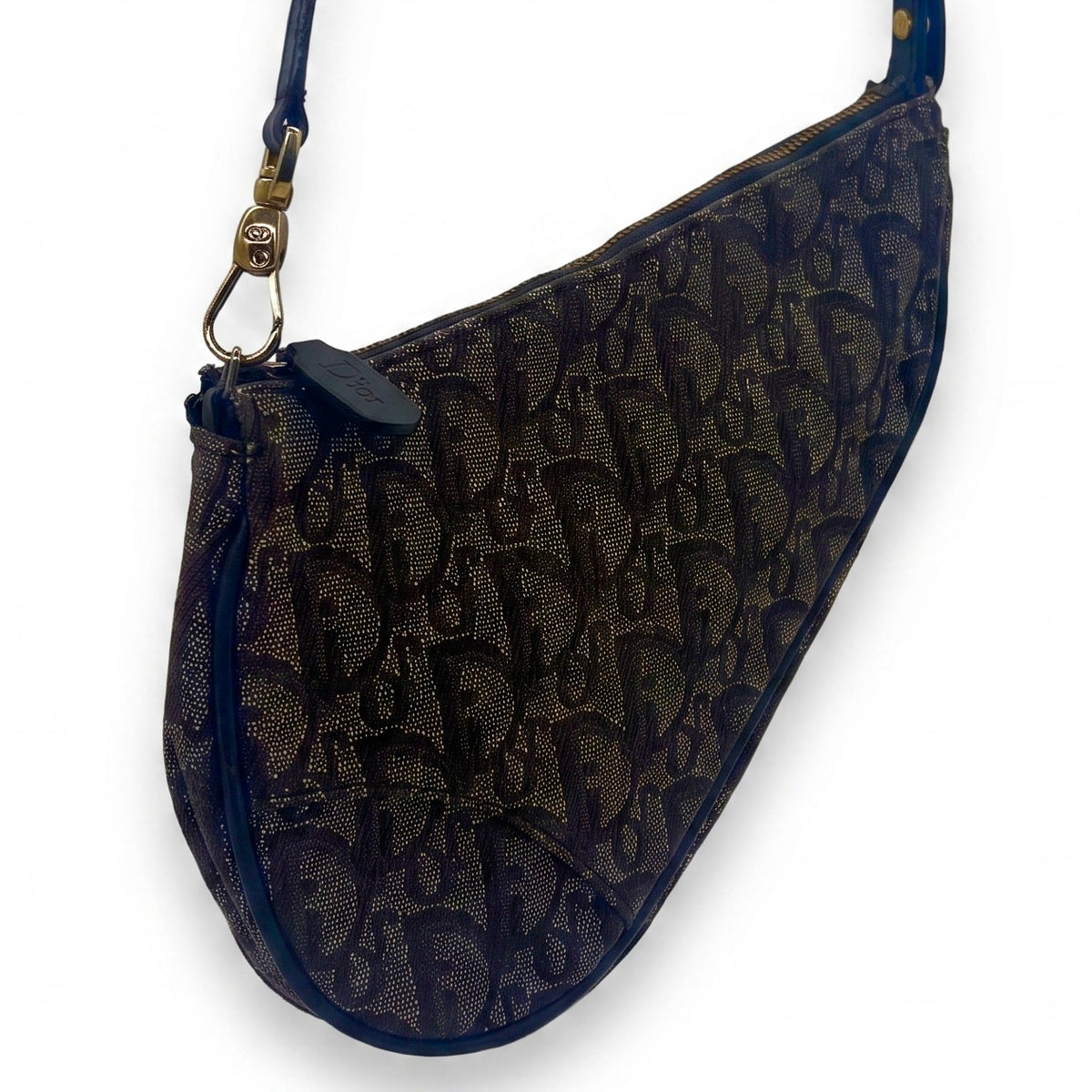 Sac à épaule Saddle en toile Oblique bleu marine et beige