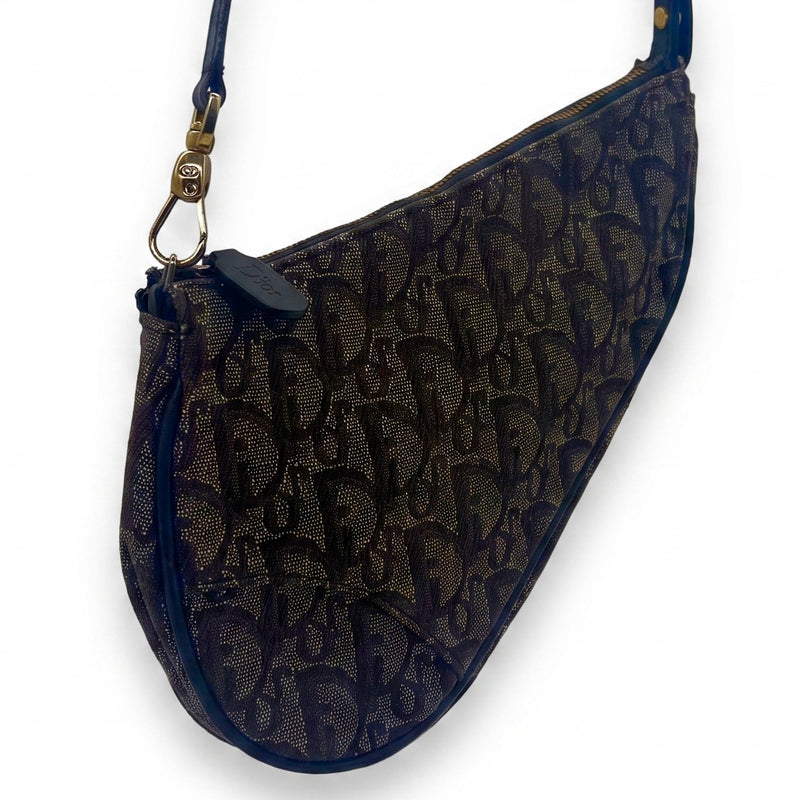 Sac à épaule Saddle en toile Oblique bleu marine et beige