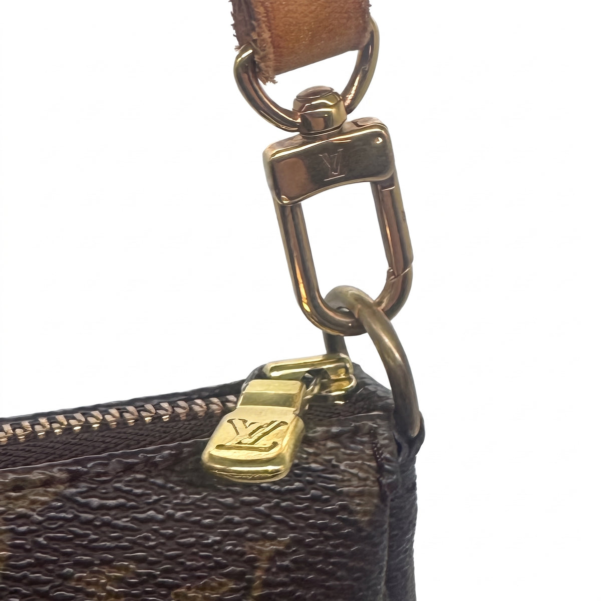 Pochette accessoires en cuir de vachette et toile Monogram enduite