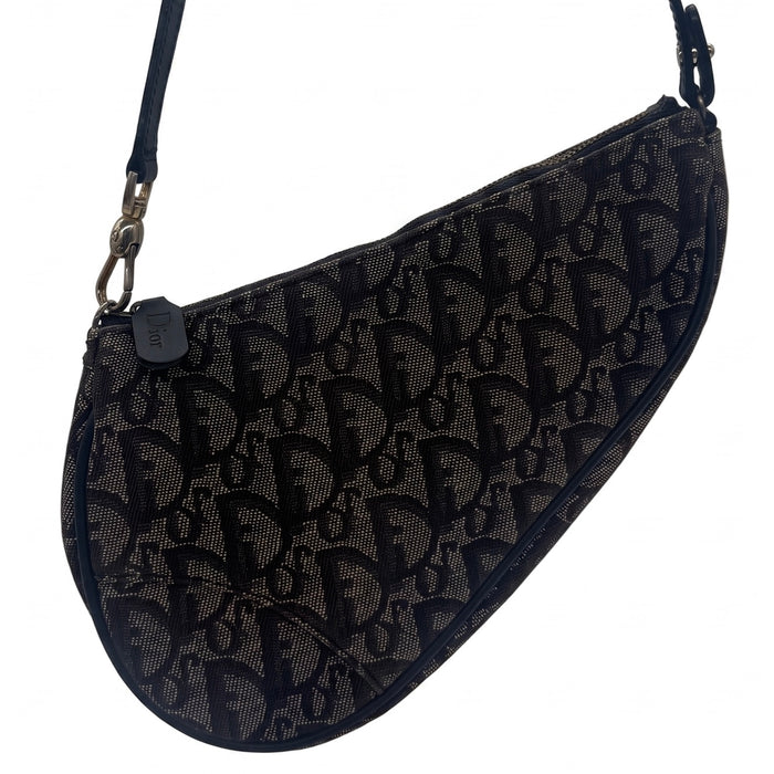 Sac à épaule Saddle en toile Oblique bleu marine et beige