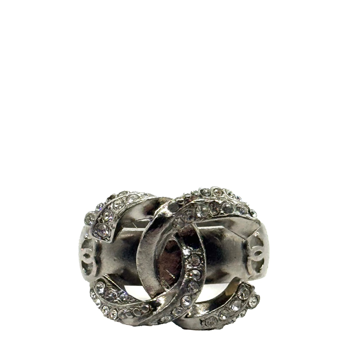 Bague en métal argentée et ruthénium