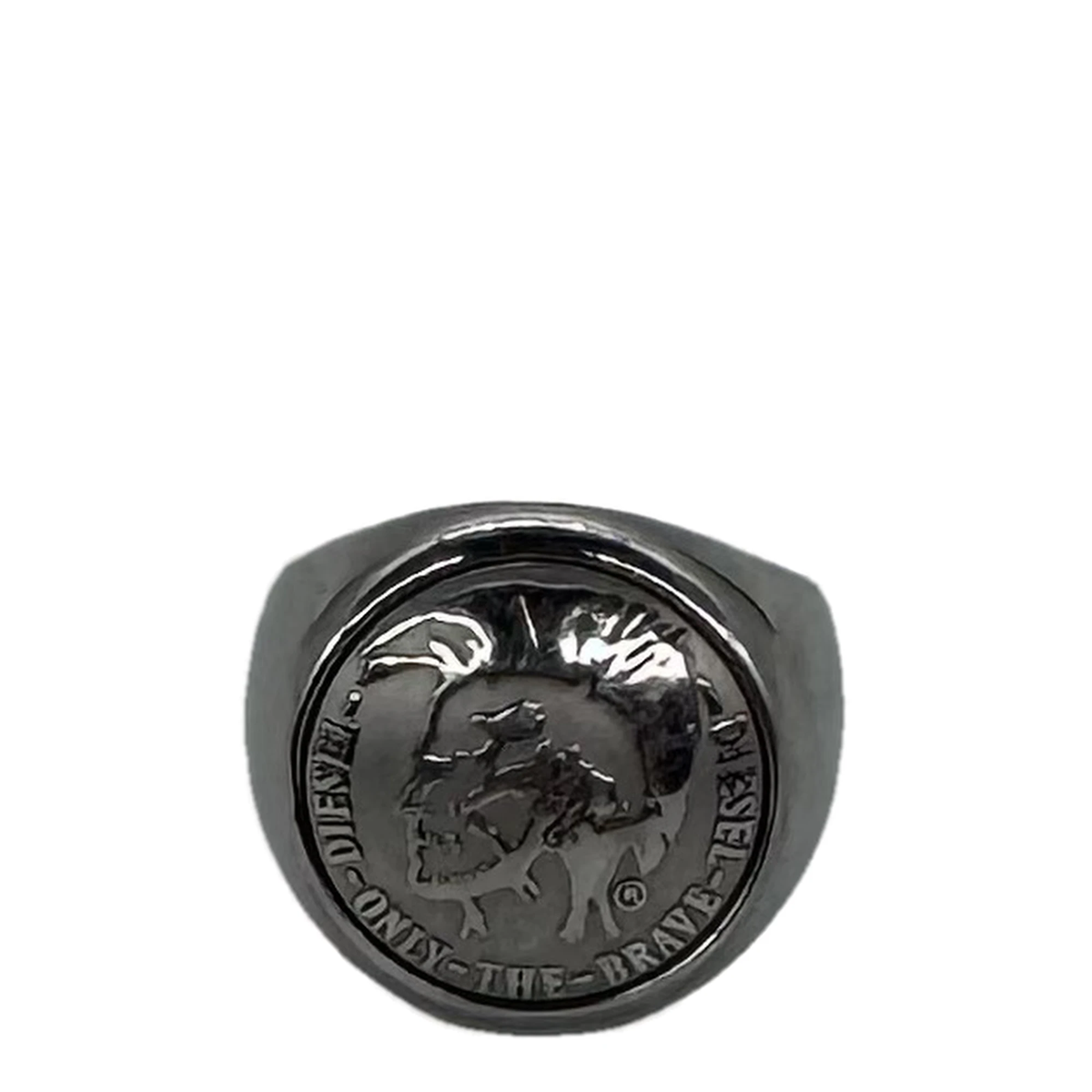 Bague chevalière Diesel Only The Brave en acier argenté, vue de face
