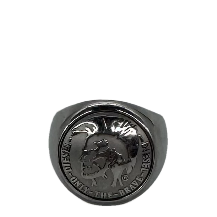 Bague chevalière Diesel Only The Brave en acier argenté, vue de face