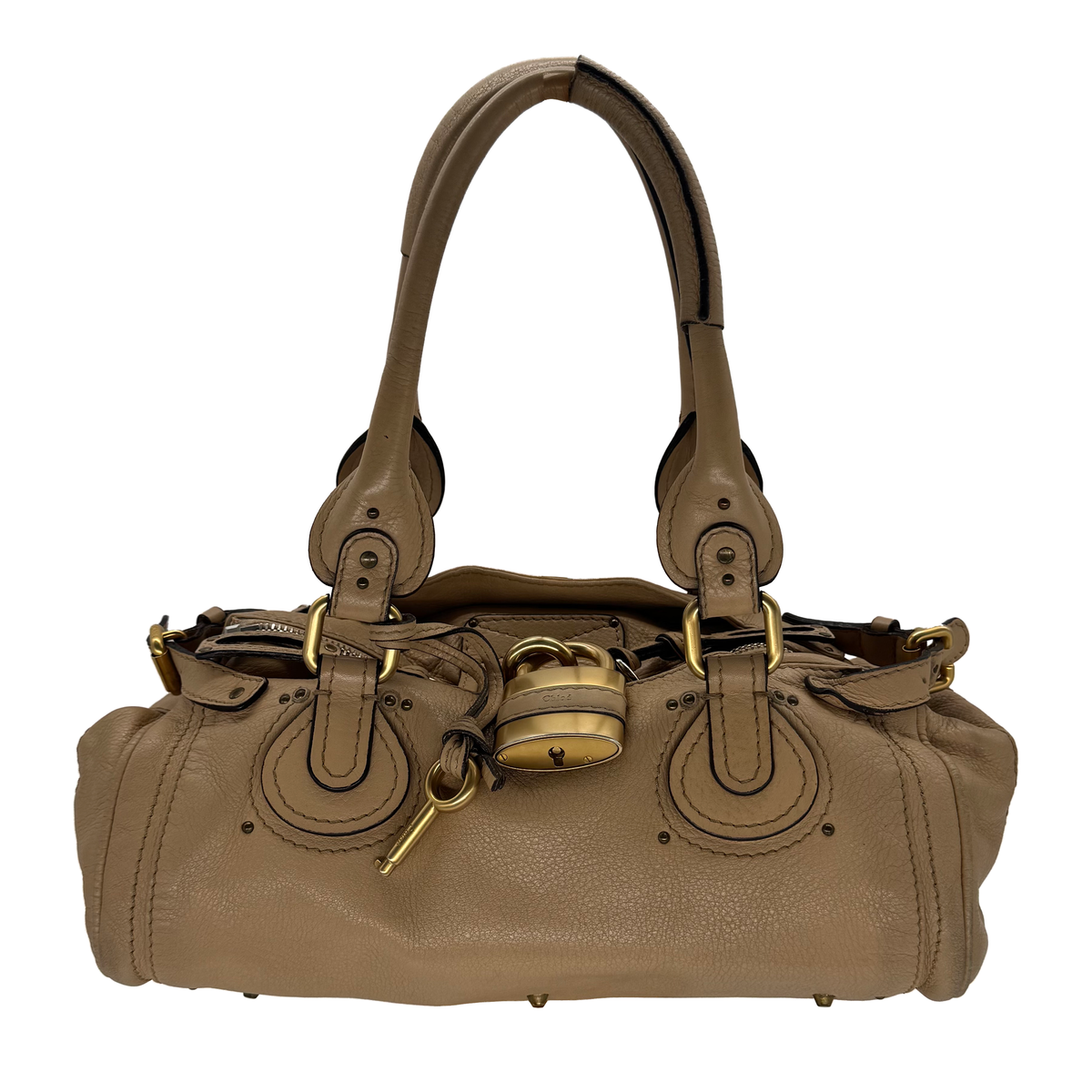 Sac à main Paddington Chloé en cuir de veau grainé beige, vue de face