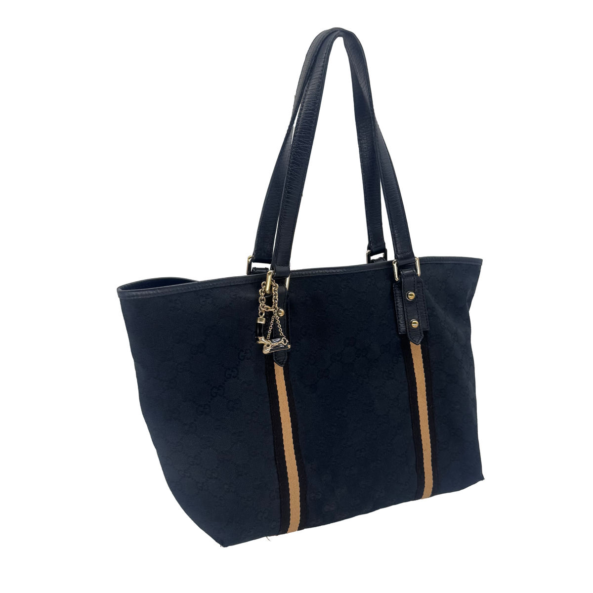 Sac à main Abbey tote Gucci en toile GG canvas noire, vue de trois quarts