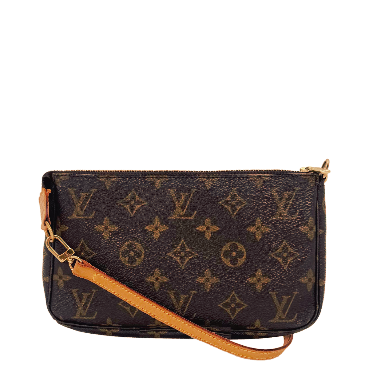Pochette accessoires en toile Monogram avec dragonne en cuir, vue de face