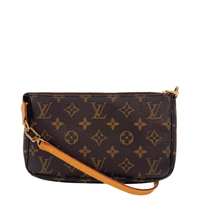 Pochette accessoires en toile Monogram avec dragonne en cuir, vue de face