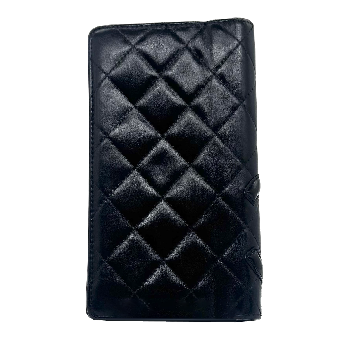 Portefeuille Cambon Chanel en cuir matelassé noir, vue de dos